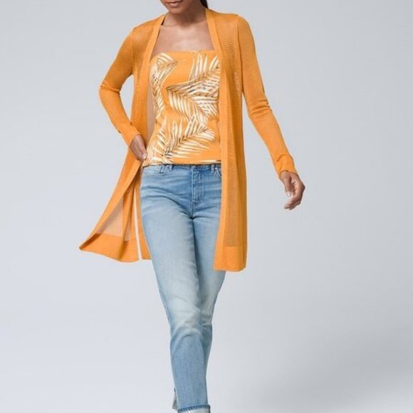 WHITE HOUSE BLACK MARKET NET COVERUP OPEN DUSTER CARDIGAN NWT XS AURA GOLD - Picture 4 of 14